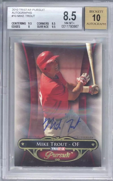 2010 Mike Trout TriStar Pursuit #10 Rookie Auto :: BGS 8.5 NM-MT+ with GEM MINT 10 Autograph! (BGS Encapsulated)