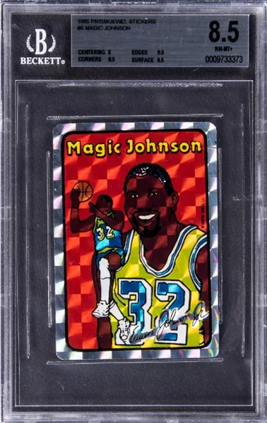 RARE 1985 Magic Johnson Prism Jewel Sticker Card #6 (BGS 8.5) (BGS Encapsulated)