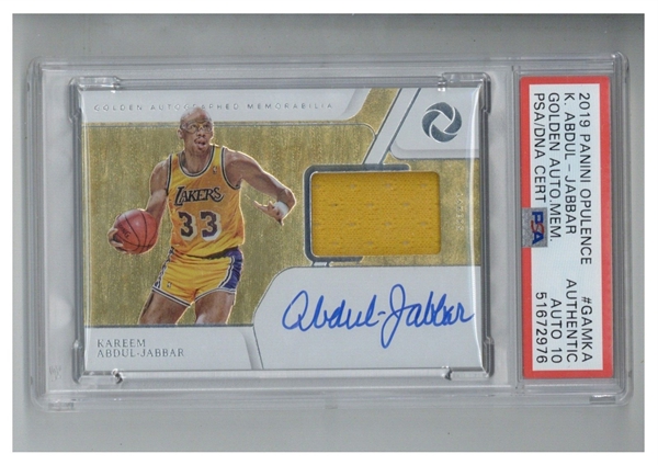 2019 Kareem Abdul Jabbar Signed  Golden Panini Opulence w/ Gem Mint 10 Auto!  (PSA Encapsulated)