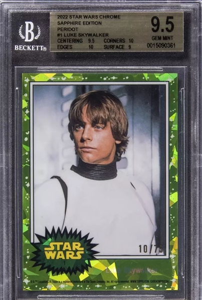 2022 Topps Star Wars Sapphire Chrome LE Peridot /75 Luke Skywalker #1 - BGS GEM MINT 9.5
(Beckett/BAS Encapsulated)