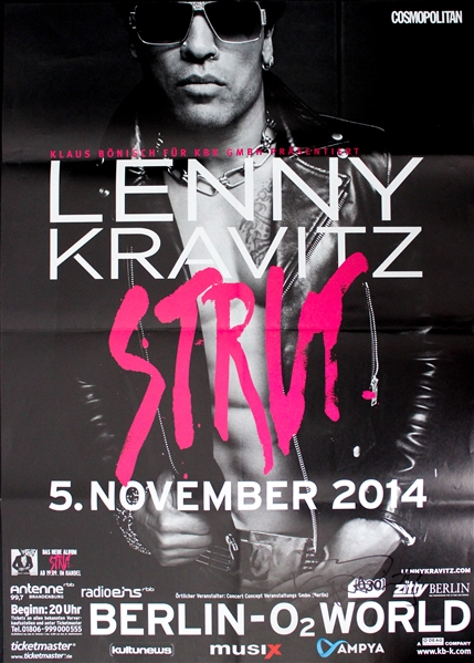 Lenny Kravitz Signed RARE 2014 Full Sized 24" x 36" German Concert Poster (ACOA)