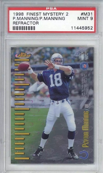 1998 Finest Mystery 2 Peyton Manning Double Manning/Manning Refractor #M31 Rookie Card - PSA MINT 9
(PSA Encapsulated)