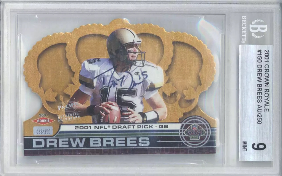 2001 Crown Royale Autographs Drew Brees /250 Rookie Card - BGS MINT 9 (Beckett/BAS Encapsulated)