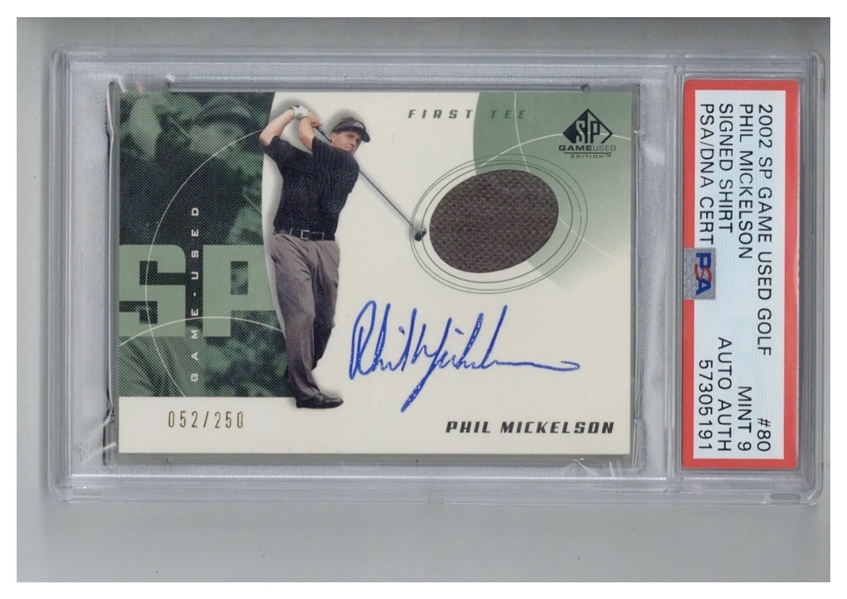 2002 SP Game Used Gold Phil Mickelson Signed Shirt /250 - PSA MINT 9(PSA Encapsulated)