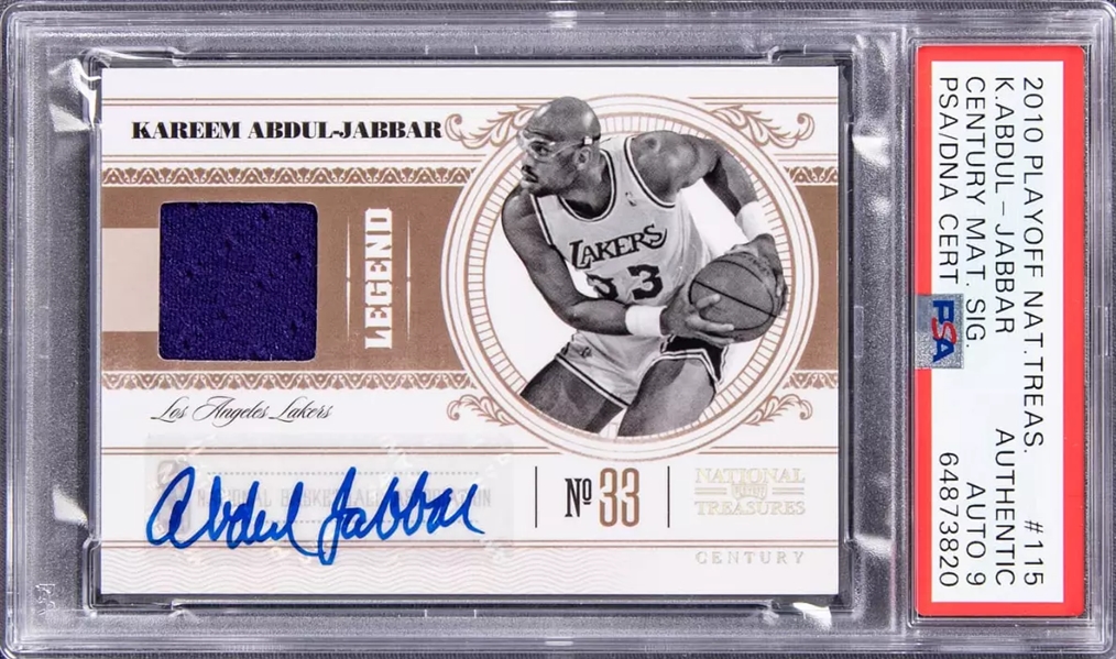 2010 Playoff National Treasures Century Material Signature /10 Kareem Abdul Jabbar - PSA MINT 9 Auto (PSA Encapsulated)