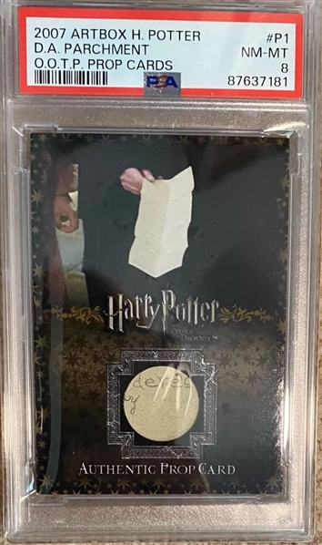 2007 Artbox Harry Potter Order of the Phoenix Dumbledores Army Parchment Screen Used Ltd. Ed. Prop Card  NM-MT 8 (PSA Encapsulated)