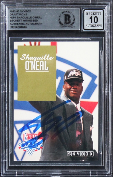 1992 Skybox Draft Picks #DP1 Shaquille ONeal Signed Rookie Card w/ Gem Mint 10 Auto! (Beckett/BAS Encapsulated)