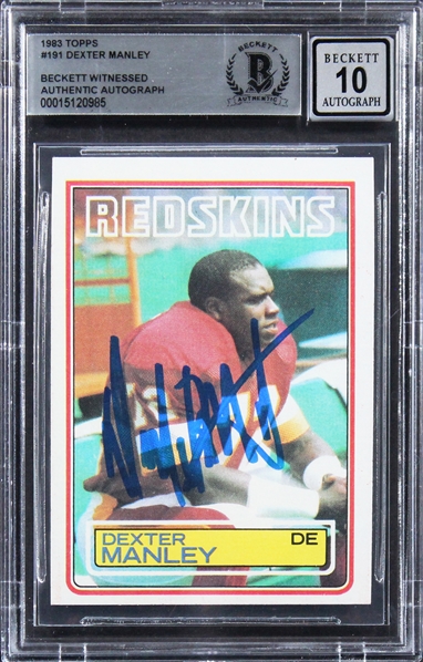 1983 Topps #191 WFT Dexter Manley Signed Rookie Card w/ Gem Mint 10 Auto! (Beckett/BAS Encapsulated)