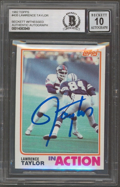 1982 Topps #435 Lawrence Taylor Signed Giants Trading Card w/ Gem Mint 10 Auto! (Beckett/BAS Encapsulated)