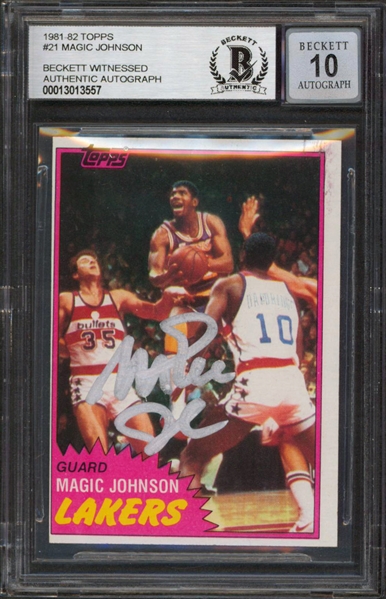 1981 Topps #21 Lakers Magic Johnson Signed Card w/ Gem Mint 10 Auto! (Beckett/BAS Encapsulated)