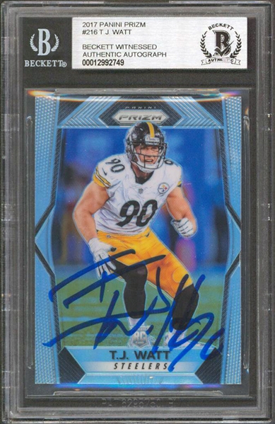 2017 Panini Prizm #216 T.J. Watt Signed Rookie Card (Beckett/BAS Encapsulated)