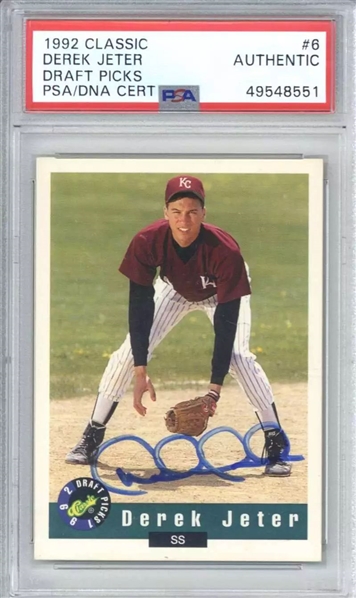 1992 Classic Draft Picks #6 Derek Jeter Signed Pre-Rookie Card, One of His First Cards Featuring Kalamazoo Central High School! - PSA Authentic (PSA Encapsulated)