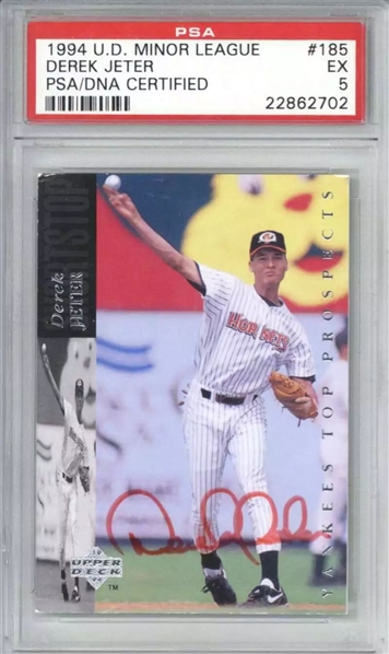 1994 Upper Deck Minor League 185 Derek Jeter Signed Pre-Rookie Card - PSA EX 5 (PSA Encapsulated)