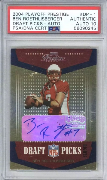 2004 Playoff Prestige #DP-1 Ben Roethlisberger Draft Picks Autographed LE /50 Rookie Card - PSA GEM MINT 10 Auto
 (PSA Encapsulated)