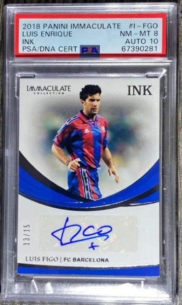 2018 Panini Immaculate Ink Luis Figo /15 Autograph - PSA NM-MT 8 10 (PSA Encapsulated)