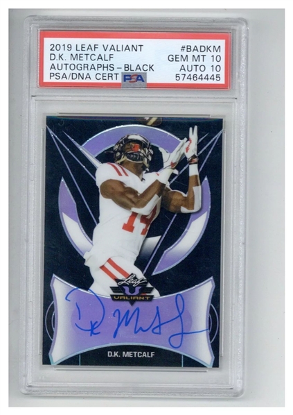 2019 Leaf Valiant Autographs Black /5 D.K. Metcalf Rookie Card - PSA GEM MINT 10 10 Auto (PSA Encapsulated)