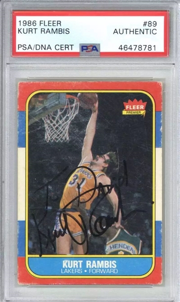 1986 Fleer Kurt Rambis Signed #89 Trading Card - PSA Authentic (PSA Encapsulated)