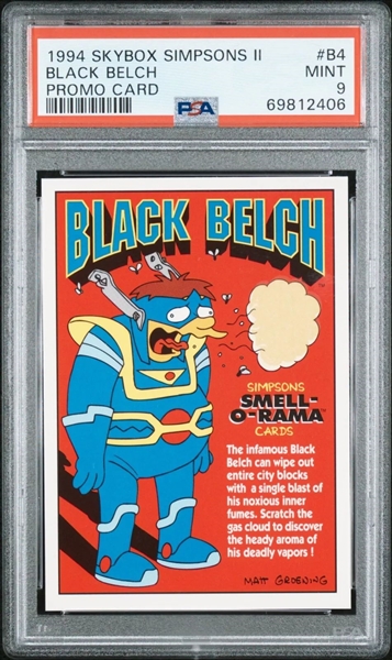 1994 Skybox Simpsons II B4 Black Belch Comic Insert Promo Scratch/Sniff Card :: PSA Mint 9 POP 2 w/ Highest Grade!  (PSA Encapsulated)