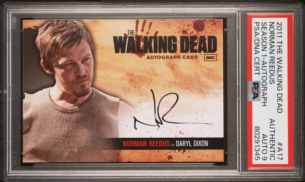 2011 The Walking Dead Season 1 Autographs #A17 Norman Reedus (Daryl Dixon) Rookie Card - PSA MINT 9 Auto (PSA Encapsulated)