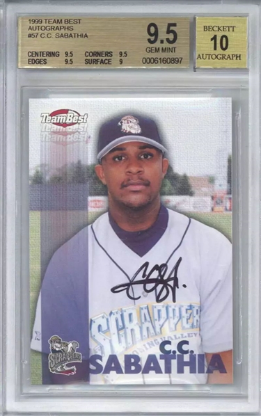 1999 Team Best Prospect Autographs #57 C.C. Sabathia Signed Rookie Card - BGS GEM MINT 9.5 (BGS Encapsulated)