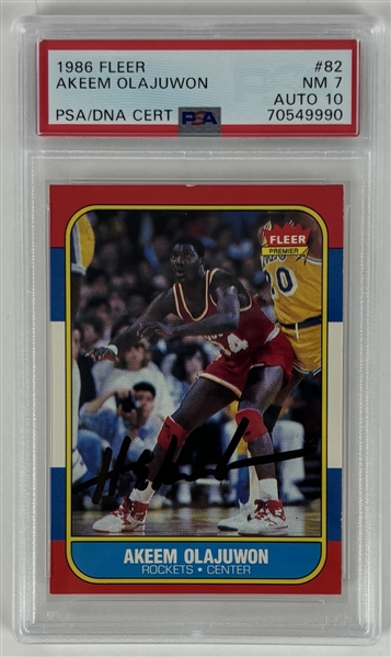 1986 Fleer #82 Hakeem Olajuwon Signed Rookie Card w/ Gem Mint 10 Auto!  (PSA Encapsulated)