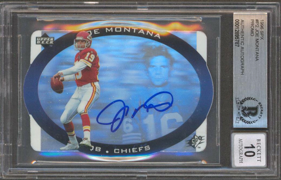 1996 SPX #P2 Chiefs Promo Card Joe Montana Signed w/ Gem Mint 10 Auto! (Beckett/BAS)