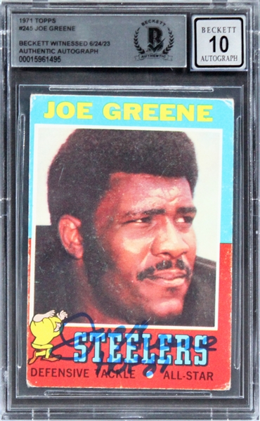 1971 Topps #245 Steelers Joe Greene "HOF 87" Signed Rookie Card w/ Gem Mint 10 Auto! (Beckett/BAS Encapsulated)