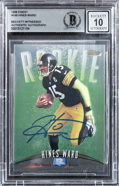 1998 Finest #148 Steelers Hines Ward Signed Rookie Card w/ Gem Mint 10 Auto! (Beckett/BAS Encapsulated)