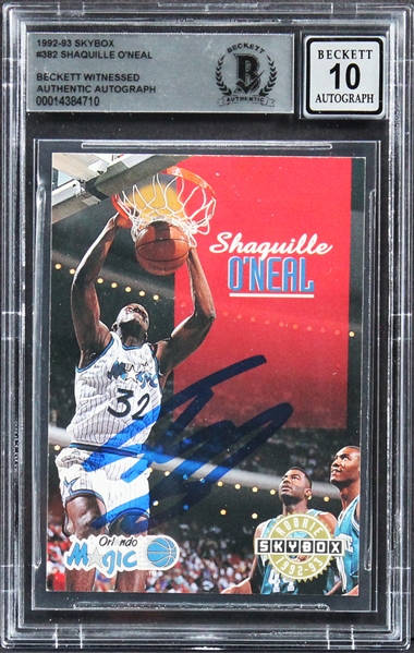 1992 Skybox #382 Magic Shaquille ONeal Signed Rookie Card w/ Gem Mint 10 Auto! (Beckett/BAS Encapsulated)