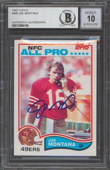 1982 Topps #488 49ers Joe Montana Signed Trading Card w/ Gem Mint 10 Auto! (Beckett/BAS Encapsulated)