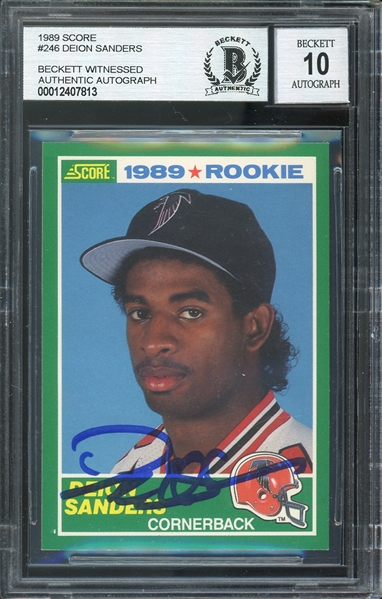 1989 Score #246 Falcons Deion Sanders Signed Rookie Card w/ Gem Mint 10 Auto! (Beckett/BAS Encapsulated)