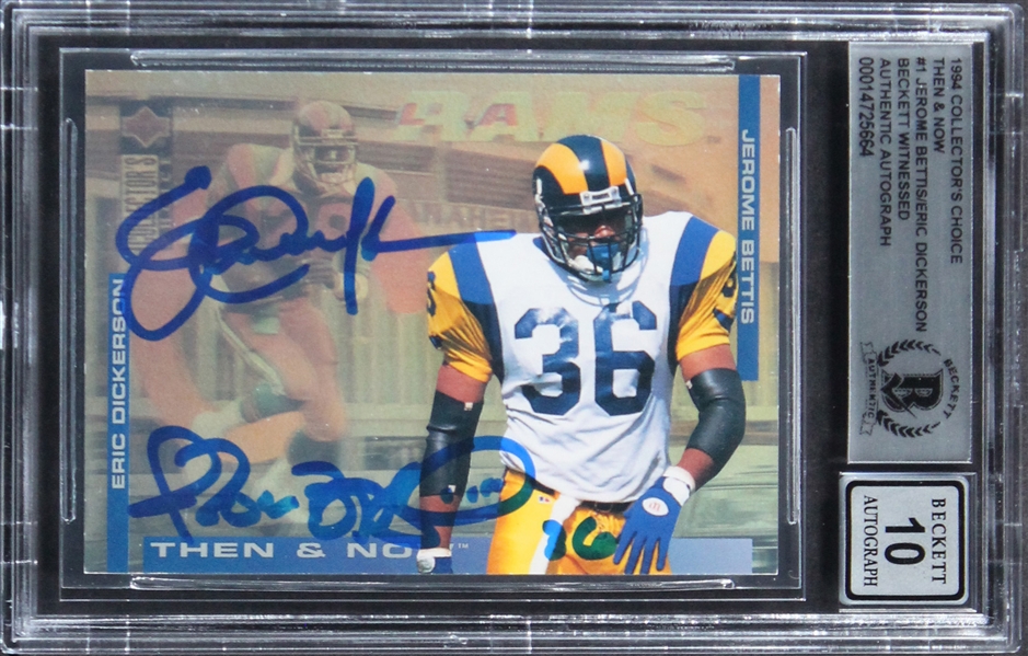 1994 CC T&N #1 Jerome Bettis & Eric Dickerson Signed Card w/ Gem Mint 10 Auto! (Beckett/BAS Encapsulated)