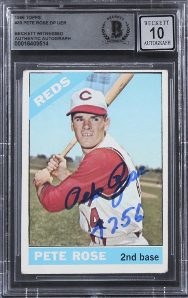 1966 Topps #30 Pete Rose "4256" Signed Card w/ Gem Mint 10 Auto! (Beckett/BAS Encapsulated)