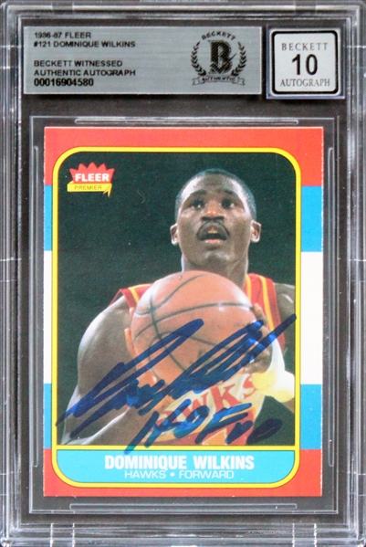 1986 Fleer #121 Hawks Dominique Wilkins Signed & Inscribed Rookie Card w/ Gem Mint 10 Auto! (Beckett/BAS Encapsulated)