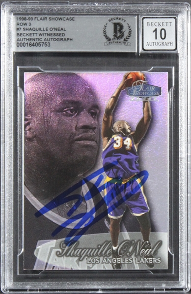 1998 Flair Showcase #7 Lakers Shaquille ONeal Signed  Trading Card w/ Gem Mint 10 Auto! (Beckett/BAS Encapsulated)