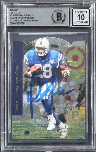 1994 SP Die Cuts #3 Colts Marshall Faulk Signed Rookie Card w/ Gem Mint 10 Auto! (Beckett/BAS Encapsulated)