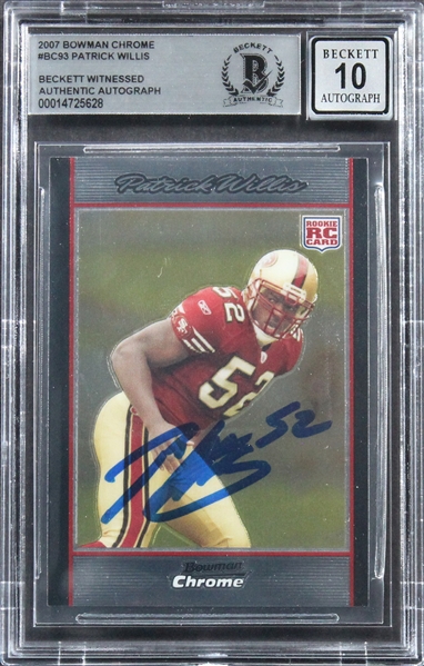 2007 Bowman Chrome #BC93 49ers Patrick Willis Signed Rookie Card w/ Gem Mint 10 Auto! (Beckett/BAS Encapsulated)