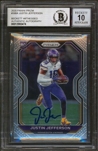 2020 Panini Prizm #398A Justin Jefferson Signed Rookie Card w/ Gem Mint 10 Auto! (Beckett/BAS Encapsulated)