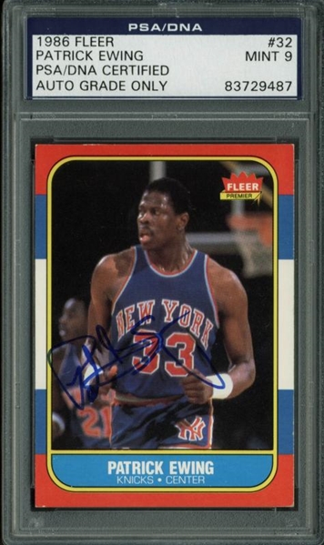 1986 Fleer #32 Patrick Ewing Signed Rookie w/ Mint 9 Auto! (PSA/DNA Encapsulated)