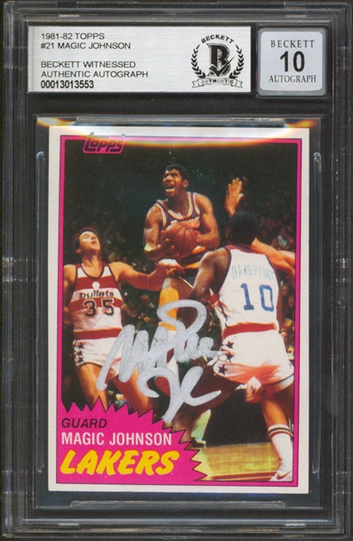 1981 Topps #21 Lakers Magic Johnson Signed Trading Card w/ Gem Mint 10 Auto! (Beckett/BAS Encapsulated)