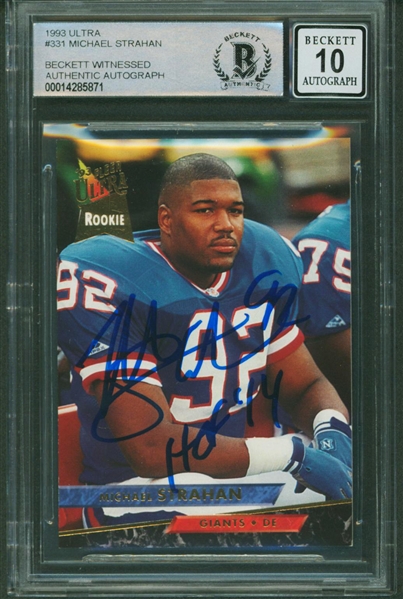 1993 Ultra #331 RC Giants Michael Strahan "HOF 14" Signed Card Auto 10! (Beckett/BAS Encapsulated)