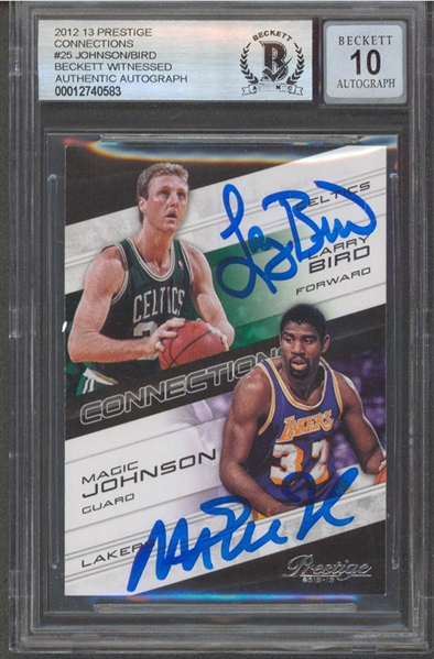 2012 Prestige #25 Magic Johnson & Larry Bird Signed  Card Auto Grade 10! (Beckett/BAS Encapsulated)