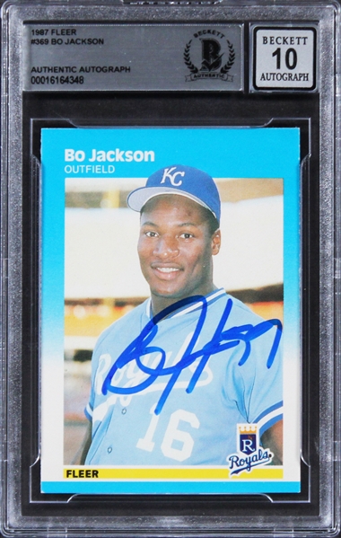 1987 Fleer #369 Royals Bo Jackson Signed  Trading Card w/ Gem Mint 10 Auto! (Beckett/BAS Encapsulated)