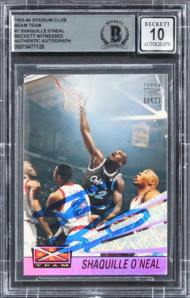 1993 Stadium Club Beam Team #1 Shaquille ONeal Signed Trading Card w/ Gem Mint 10 Auto! (Beckett/BAS Encapsulated)