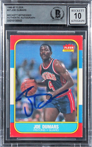 1986 Fleer #27 Pistons Joe Dumars Signed Trading Card w/ Gem Mint 10 Auto! (Beckett/BAS Encapsulated)