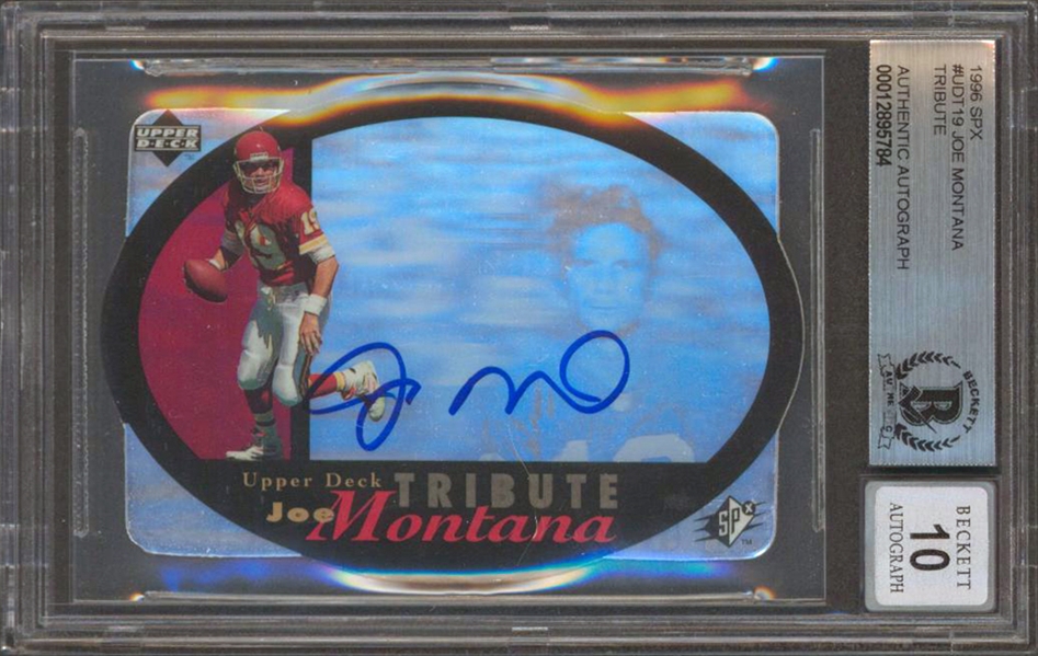 1996 SPX #UDT19 Tribute Joe Montana Signed Trading Card w/ Gem Mint 10 Auto! (Beckett/BAS Encapsulated)