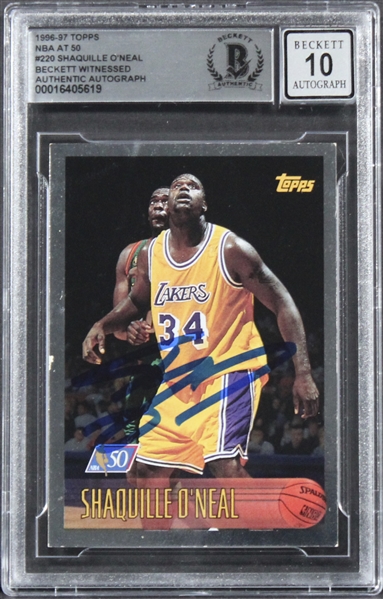 1996 Topps NBA At 50 #220 Shaquille ONeal Signed Card w/ Gem Mint 10 Auto! (Beckett/BAS Encapsulated)