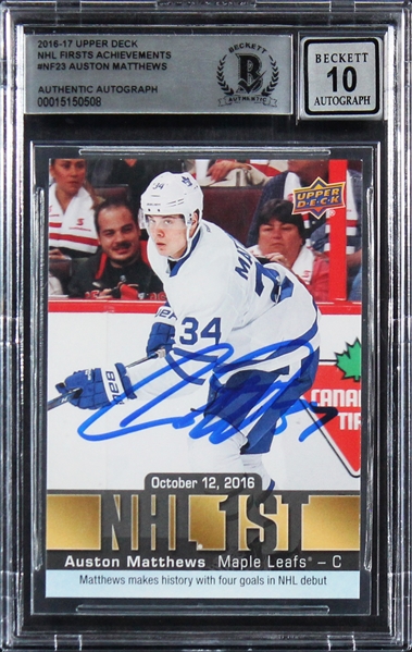 2016 Upper Deck NHL Firsts #NF23 Auston Matthews Signed Rookie Card w/ Gem Mint 10 Auto! (Beckett/BAS Encapsulated)