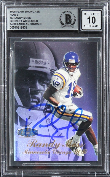 1998 Flair Showcase Row 3 #5 Vikings Randy Moss Signed Rookie Card w/ Gem Mint 10 Auto! (Beckett/BAS Encapsulated)