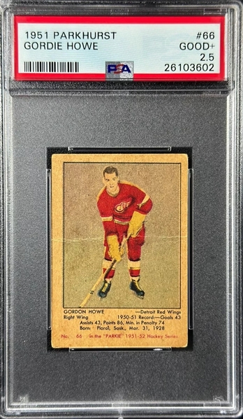 1951 Parkhurst #66 Gordie Howe Rookie Card w/ Great Centering! - PSA 2.5 GOOD+ (PSA Encapsulated)